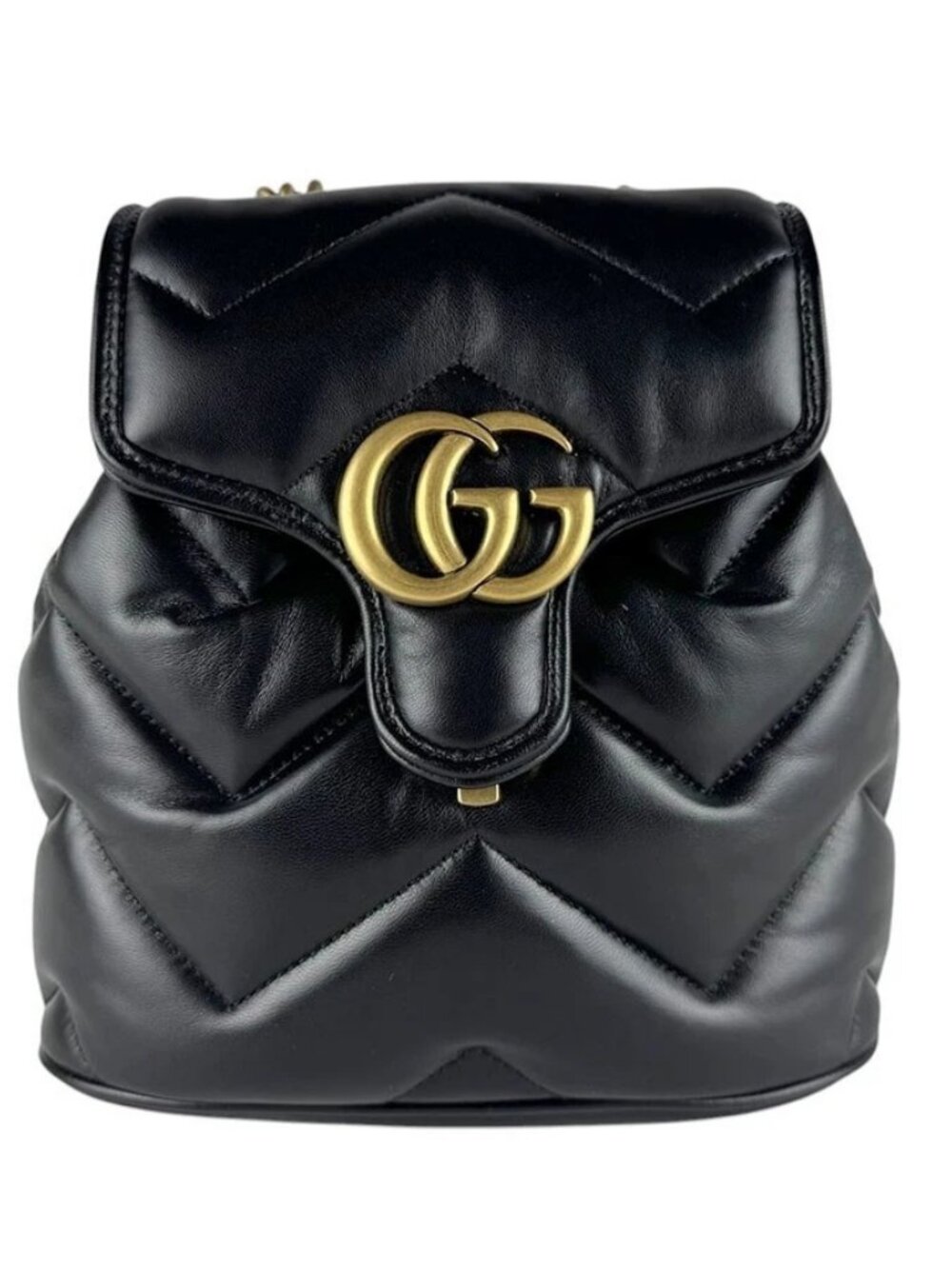 GUCCI GG Marmont Backpack Black/Gold Leather/Metal